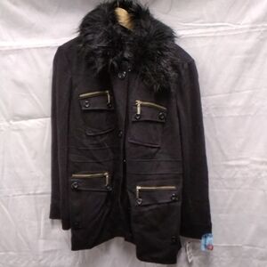 INC International Concepts Black Jacket with Faux Fur